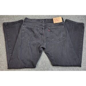 Levis 501 Jeans Mens 36x32 Black Denim Red Tab Grunge Straight Leg Button Fly